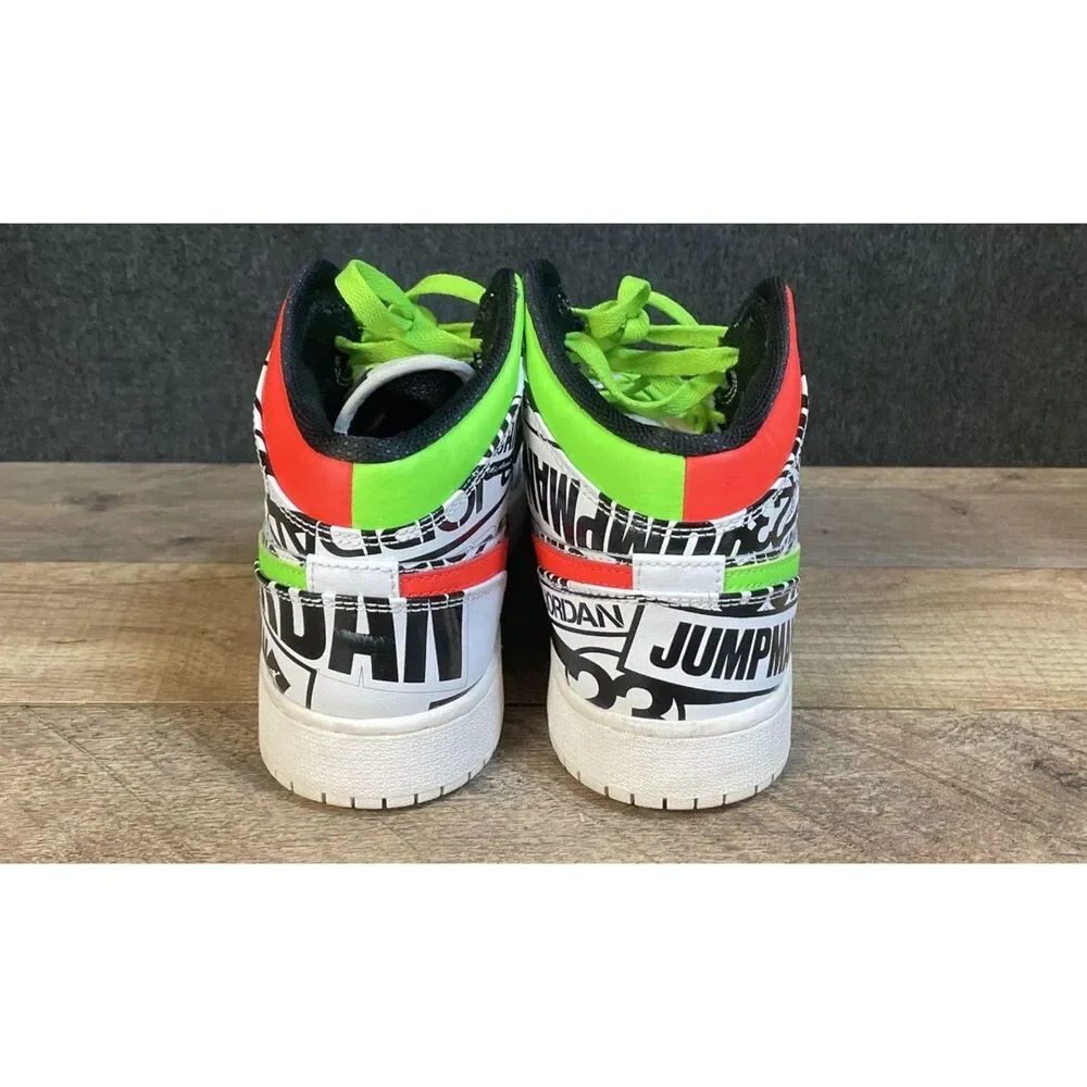 Nike Air Jordan 1 Mid GS Graphic Print White Volt Red Size 7Y 554725-143
